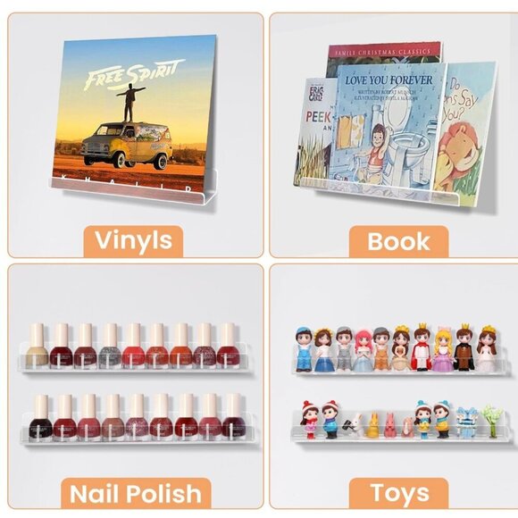 9 Pack Clear Acrylic Floating Shelves Wall Mount 12" Shelves - Picture 5 of 5